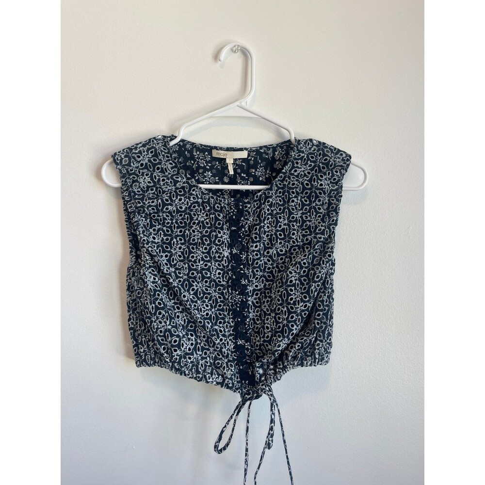 Maje Magnolia Navy White Eyelet Tie Crop Sleeveless Size 1